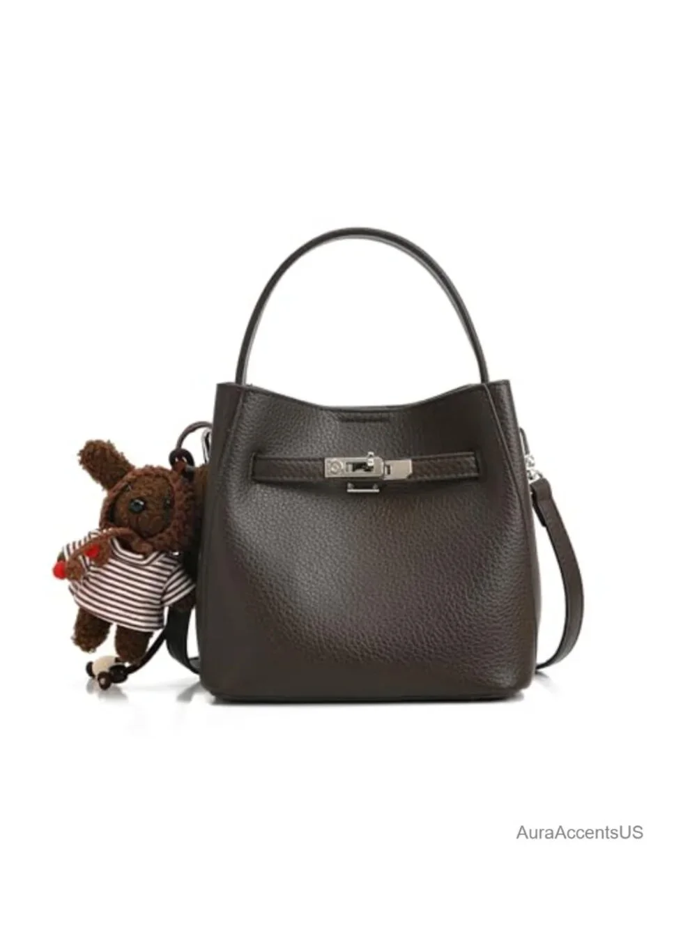 Small Faux Leather Crossbody Bag Top Handle Purse Lock Accent Satchel